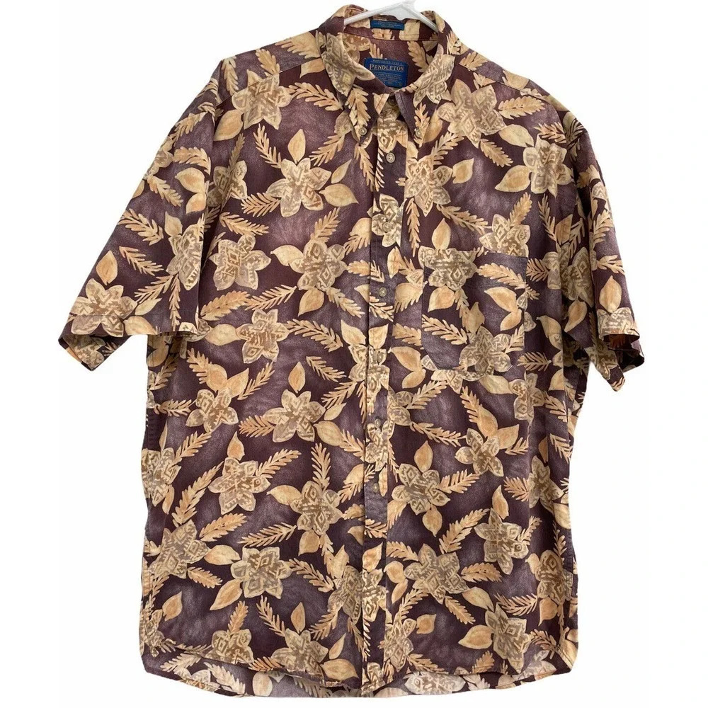 Pendleton Mens Camp Shirt Short Sleeve Button Up Hawaiian Pocket Size Large